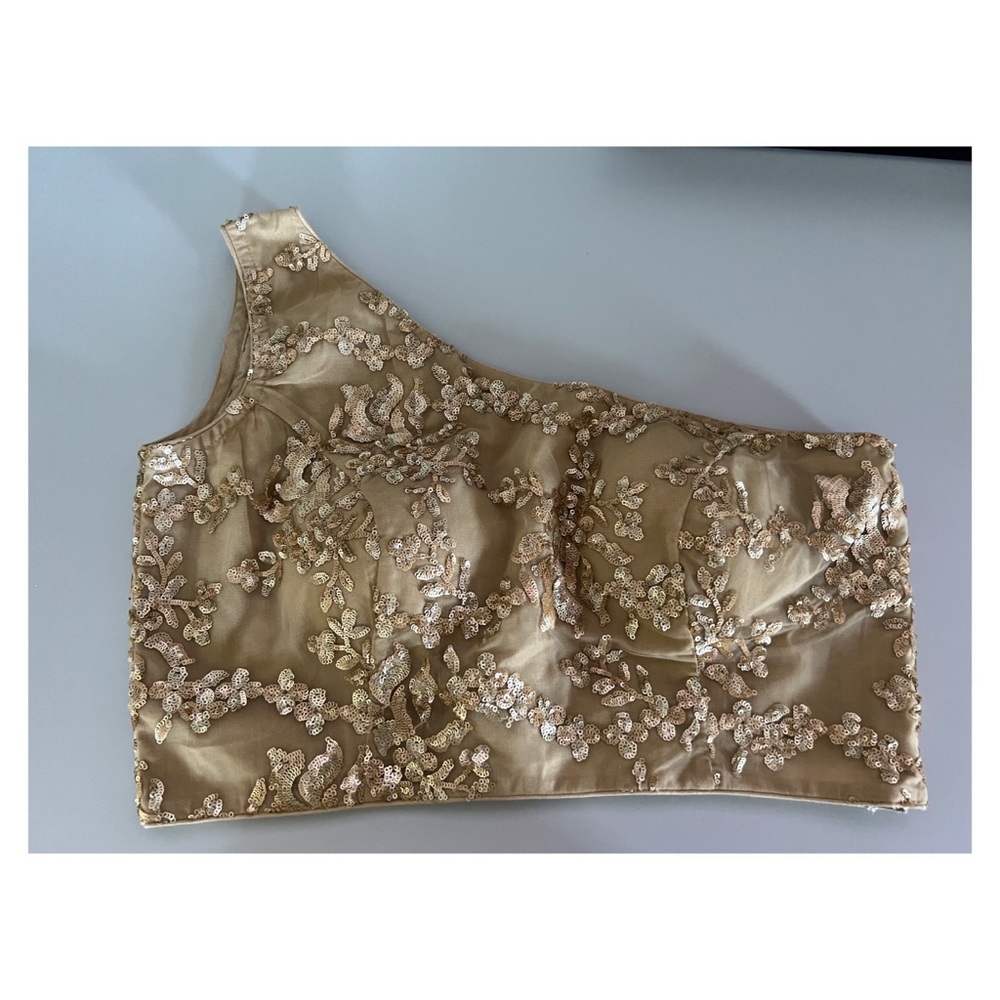 Golden heavy embroidered one shoulder blouse